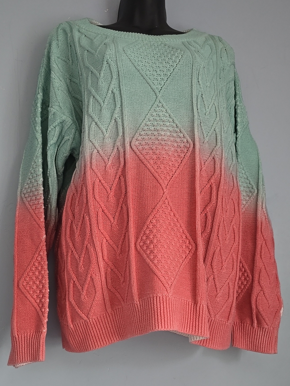 💥525 America Cotton Ombre Cable Knit  Sweater XL